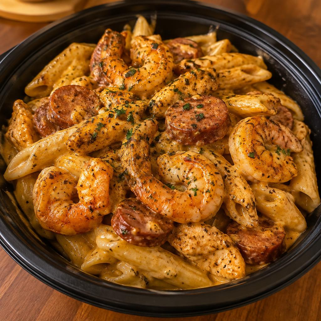 Cajun pasta bowl with shrimp, smoked sausage and chicken
